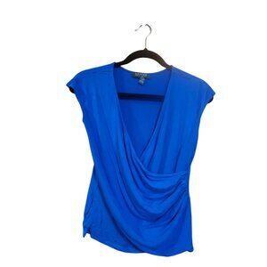 Lauren Ralph Lauren Petite Blue Draped V-Neck Blouse Womens Top Size PL